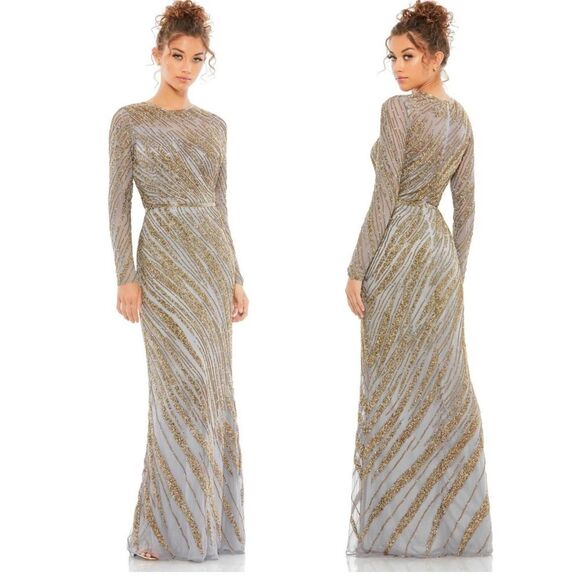 Mac Duggal5240 Long Sleeve Beaded Column Gown Size 10 NWT